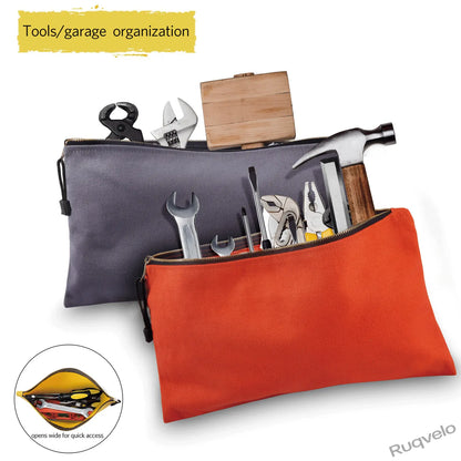 7 Pack Heavy Duty Canvas Tool Bags, 16 oz Portable Zipper Pouches, Multipurpose Storage Organizer Bags with Metal Zippers, 12.5 x 7 Inch for Tools, Home & Travel