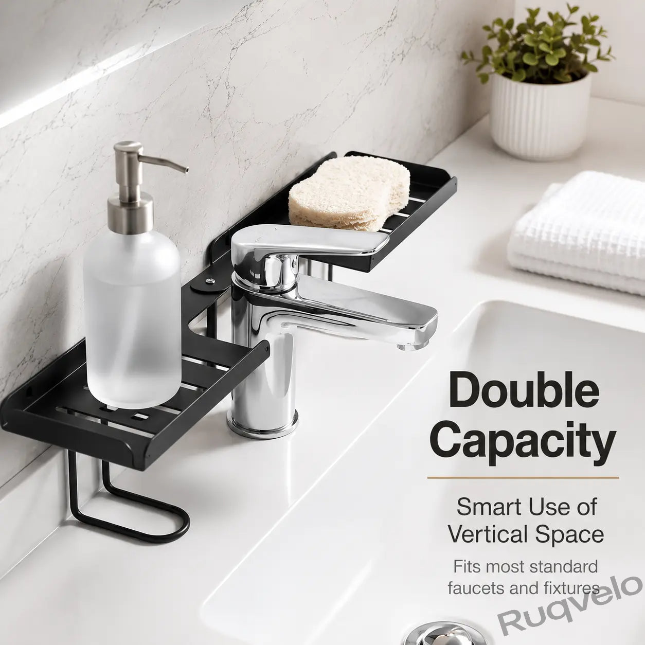 Foldable Over-the-Sink Shelf Organizer, No-Drill Adjustable Storage Rack with Legs for Kitchen & Bathroom, Space-Saving Countertop Caddy, Easy-Drain Design