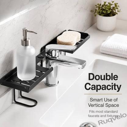 Foldable Over-the-Sink Shelf Organizer, No-Drill Adjustable Storage Rack with Legs for Kitchen & Bathroom, Space-Saving Countertop Caddy, Easy-Drain Design