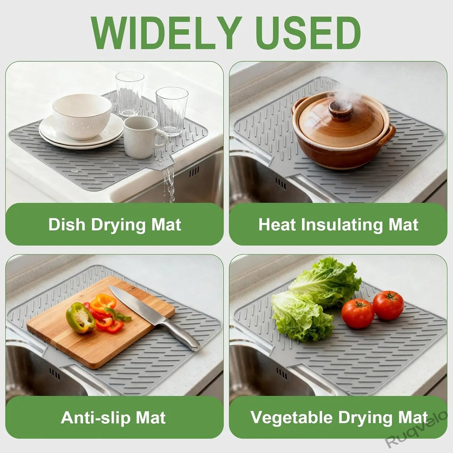 Silicone Drying Mat 23" x 17", Waterproof Sink Mat with Self-Draining Lip, Heat-Resistant Non-Slip Counter Mat for Kitchen Sink, Under Sink & Bathroom