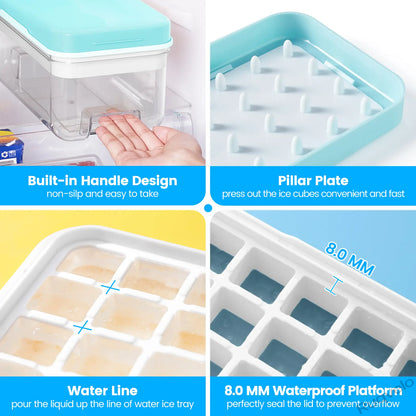 Stackable Ice Cube Tray Set with Lid and Storage Bin, 64/96 Cube BPA-Free Ice Molds, Easy-Release Design with Scoop for Freezer, Kitchen, Home & Parties