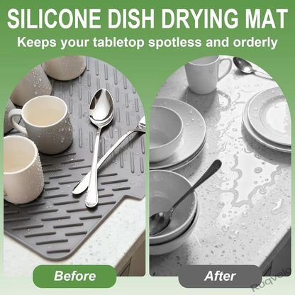 Silicone Drying Mat 23" x 17", Waterproof Sink Mat with Self-Draining Lip, Heat-Resistant Non-Slip Counter Mat for Kitchen Sink, Under Sink & Bathroom