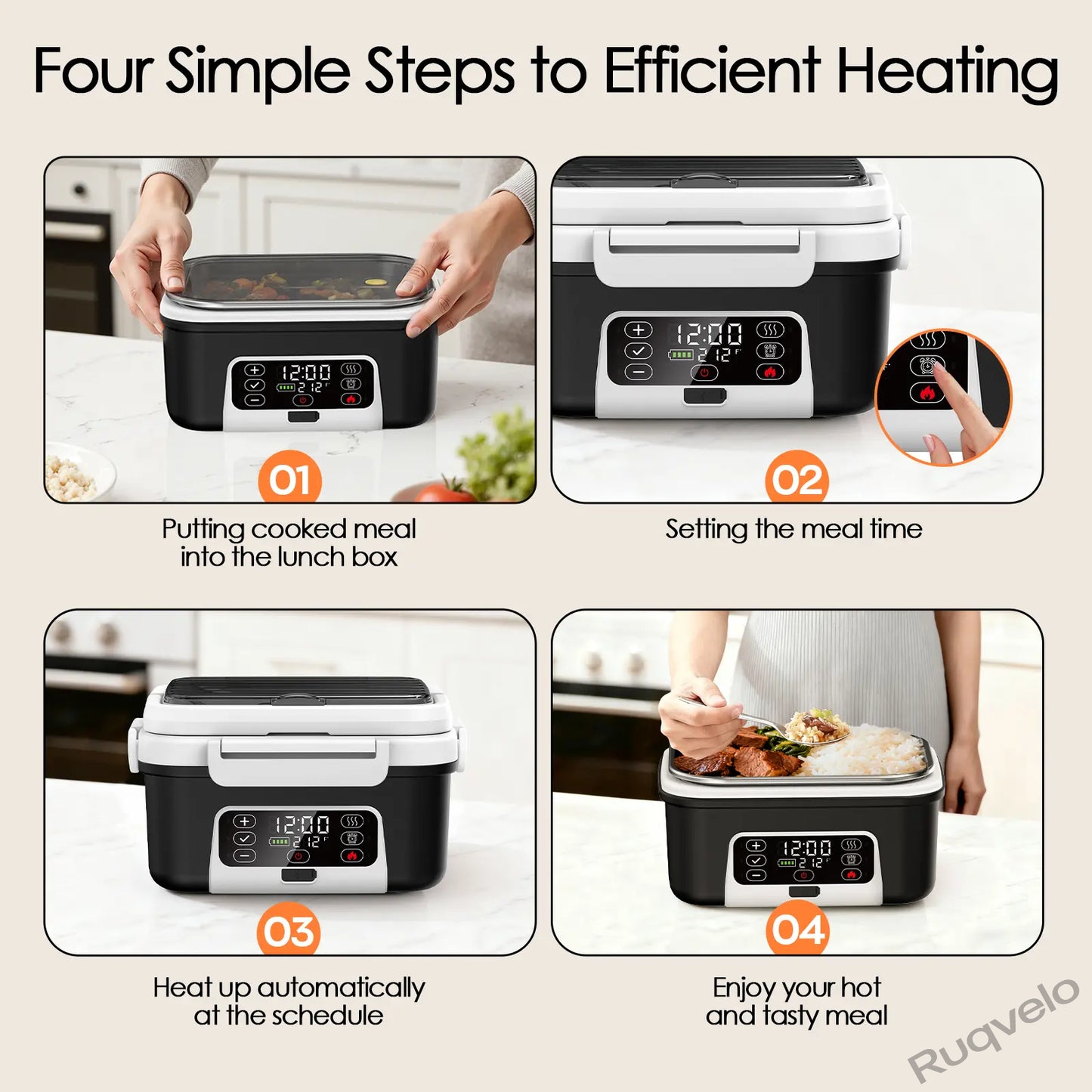 Cordless Electric Heated Lunch Box, 1.5L (6.3 Cups) Portable Food Warmer with 20000mAh Rechargeable Battery, Auto Heating, Smart Timer, Spoon, Insulated Bag & Divider