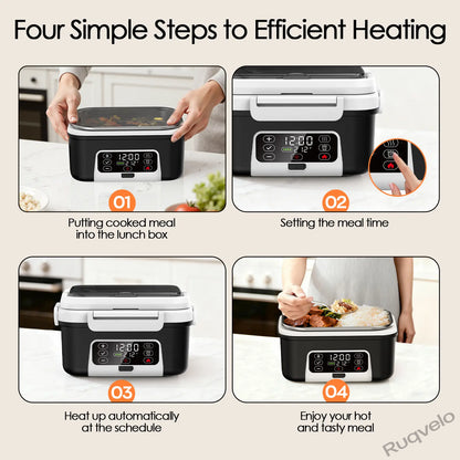 Cordless Electric Heated Lunch Box, 1.5L (6.3 Cups) Portable Food Warmer with 20000mAh Rechargeable Battery, Auto Heating, Smart Timer, Spoon, Insulated Bag & Divider