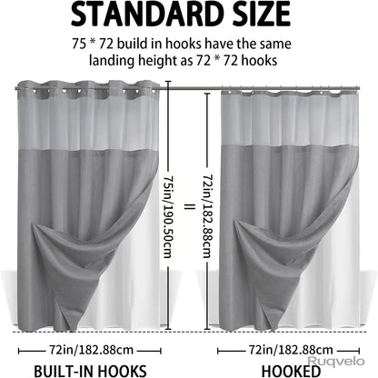 No-Hook Waffle Weave Shower Curtain with Snap-In Liner, Waterproof Double-Layer Shower Curtain with Washable Liner, 72 x 75 Inch, Easy to Install