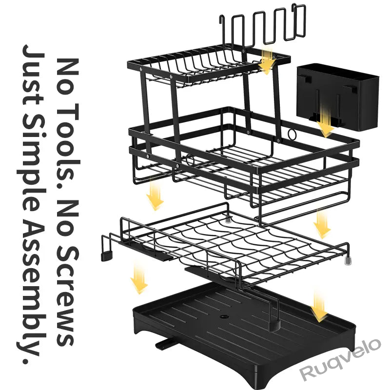 Foldable Over Sink Dish Drying Rack, Expandable Heavy-Duty Carbon Steel Dish Rack for Kitchen Counter, Space-Saving Organizer for Plates, Bowls & Utensils