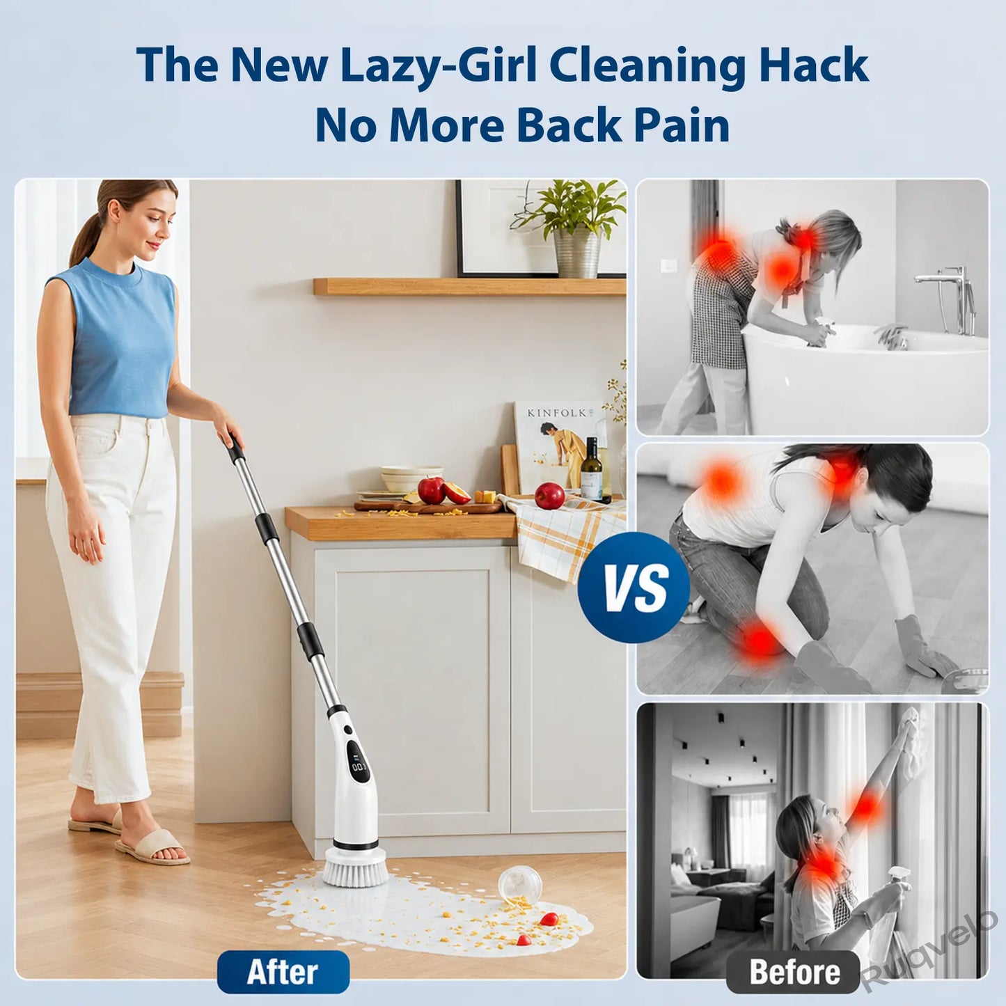Electric Spin Scrubber with 8 Brush Heads, Cordless Shower Cleaning Brush with 3 Speeds, IPX7 Waterproof, Extendable Handle, LCD Display & Long Battery Life