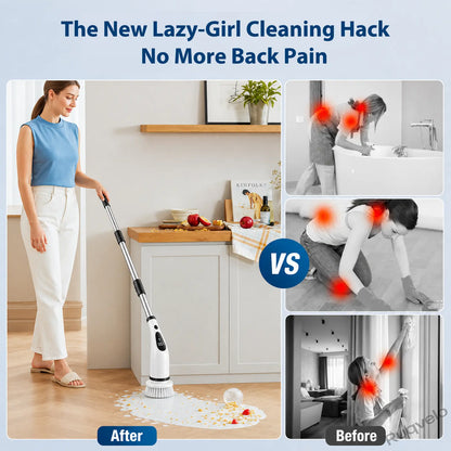 Electric Spin Scrubber with 8 Brush Heads, Cordless Shower Cleaning Brush with 3 Speeds, IPX7 Waterproof, Extendable Handle, LCD Display & Long Battery Life