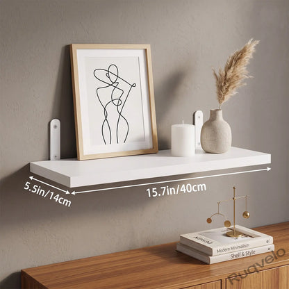 Set of 4 Floating Wall Shelves, Black & White Wood Wall-Mounted Storage Organizer, Space-Saving Display Shelves for Bedroom, Dorm, Bathroom & Living Room Decor