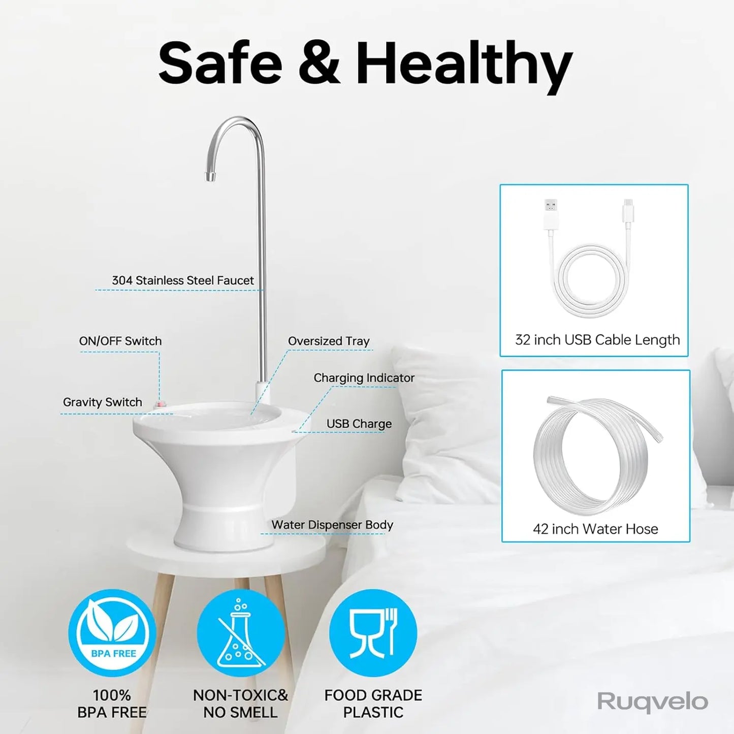 Portable Electric Water Bottle Pump, Automatic USB Rechargeable Water Dispenser, Lightweight Desktop Water Pump with One-Touch Operation for Home, Kitchen & Office