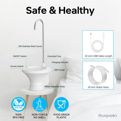 Portable Electric Water Bottle Pump, Automatic USB Rechargeable Water Dispenser, Lightweight Desktop Water Pump with One-Touch Operation for Home, Kitchen & Office