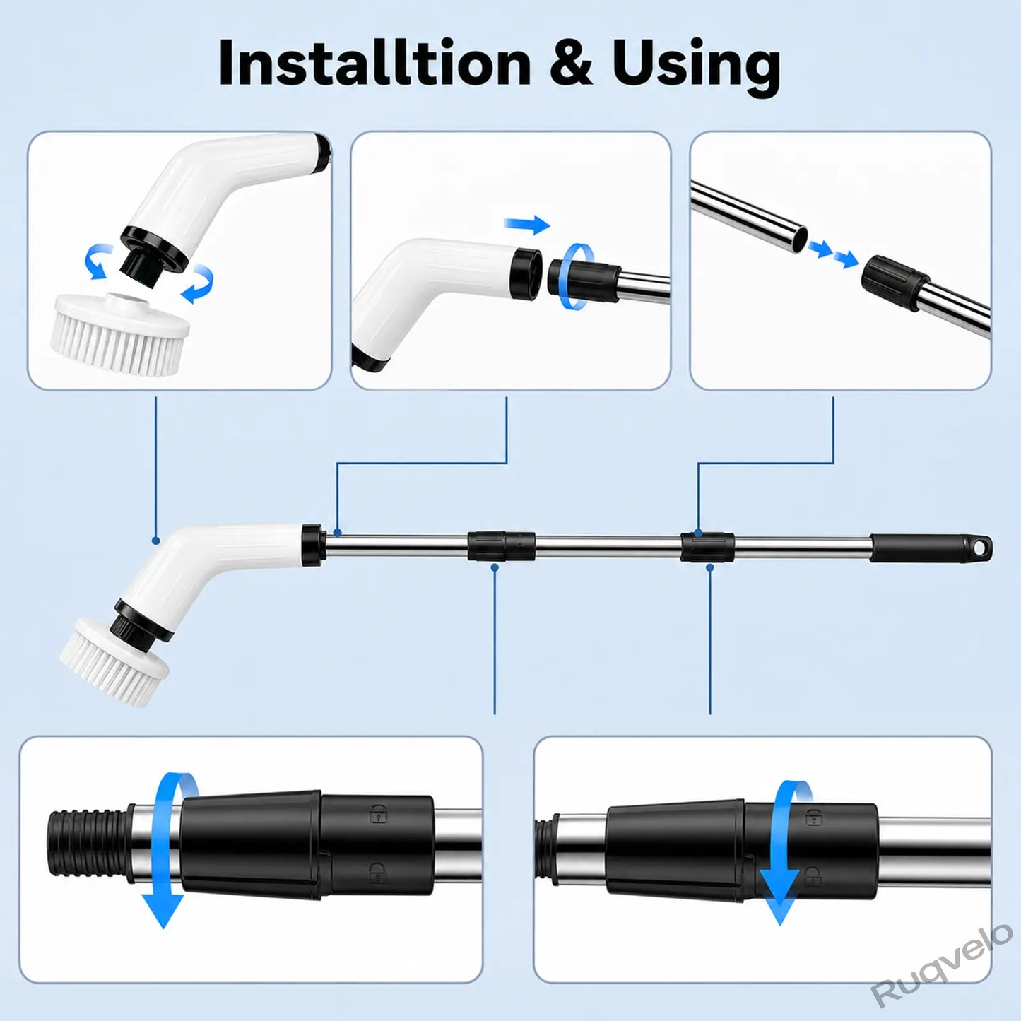 Electric Spin Scrubber with 8 Brush Heads, Cordless Shower Cleaning Brush with 3 Speeds, IPX7 Waterproof, Extendable Handle, LCD Display & Long Battery Life