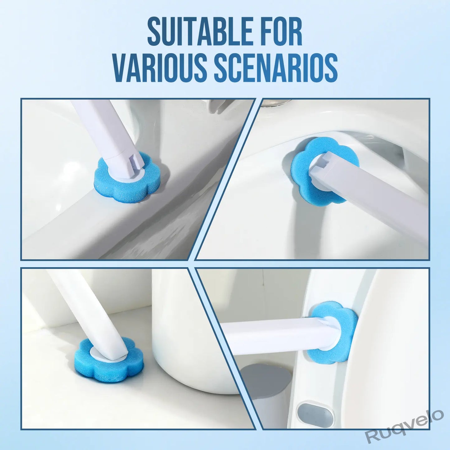 2PCS Disposable Toilet Brush with Holder, 48Pcs Cleaner Refills, Extended Handle Deep Cleaning Toilet Bowl Brush, Wall-Mount Bathroom Cleaning System