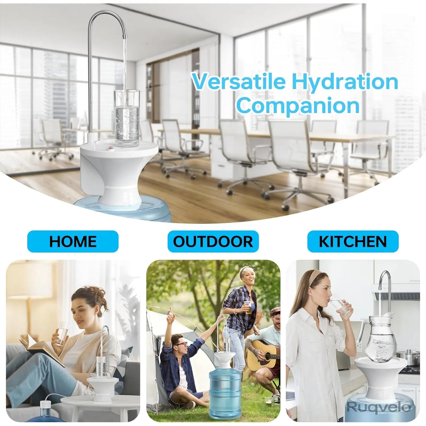 Portable Electric Water Bottle Pump, Automatic USB Rechargeable Water Dispenser, Lightweight Desktop Water Pump with One-Touch Operation for Home, Kitchen & Office