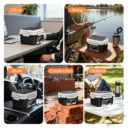 Cordless Electric Heated Lunch Box, 1.5L (6.3 Cups) Portable Food Warmer with 20000mAh Rechargeable Battery, Auto Heating, Smart Timer, Spoon, Insulated Bag & Divider