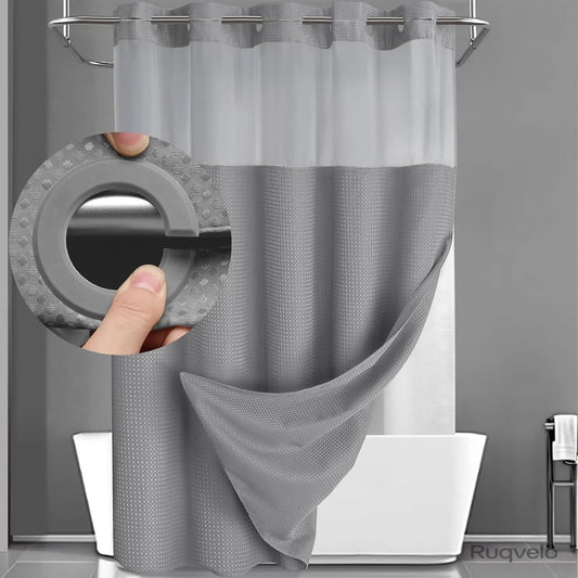 No-Hook Waffle Weave Shower Curtain with Snap-In Liner, Waterproof Double-Layer Shower Curtain with Washable Liner, 72 x 75 Inch, Easy to Install