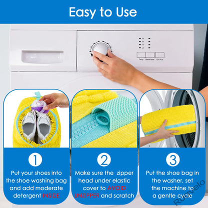 2PCS XXL Shoe Washing Machine Bags + 1 Bonus Laundry Bag, Extra Large Sneaker Wash Bags for Washer & Dryer, Heavy-Duty Zipper Shoe Protector for Easy Cleaning