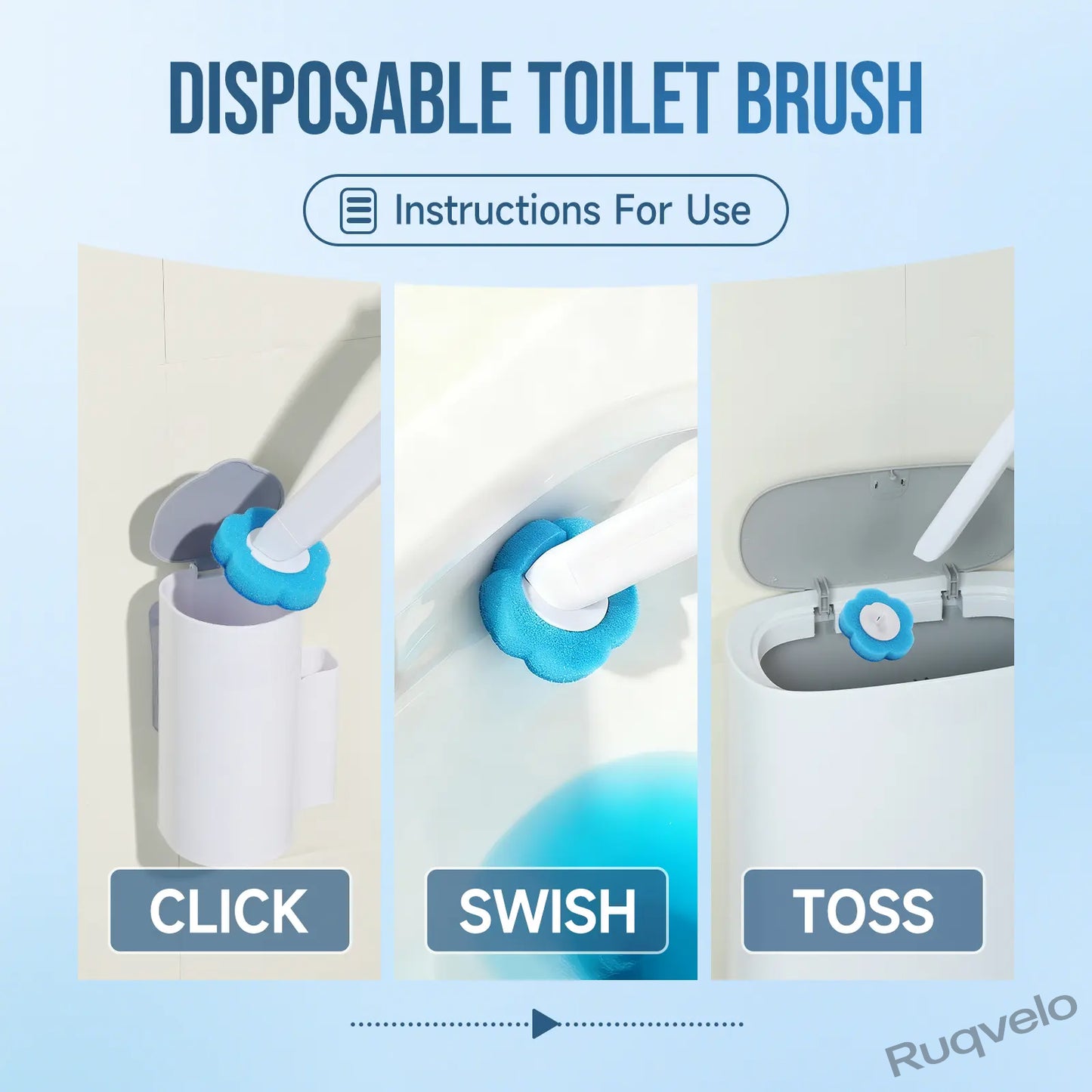 2PCS Disposable Toilet Brush with Holder, 48Pcs Cleaner Refills, Extended Handle Deep Cleaning Toilet Bowl Brush, Wall-Mount Bathroom Cleaning System
