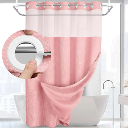 No-Hook Waffle Weave Shower Curtain with Snap-In Liner, Waterproof Double-Layer Shower Curtain with Washable Liner, 72 x 75 Inch, Easy to Install