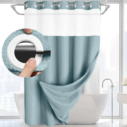 No-Hook Waffle Weave Shower Curtain with Snap-In Liner, Waterproof Double-Layer Shower Curtain with Washable Liner, 72 x 75 Inch, Easy to Install