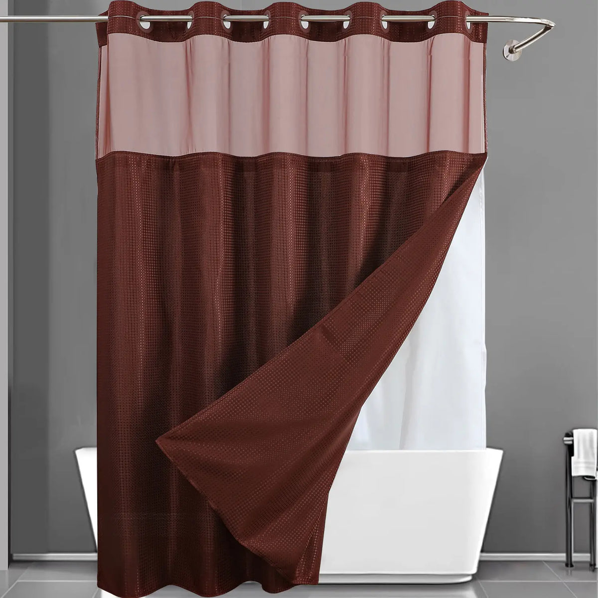 No-Hook Waffle Weave Shower Curtain with Snap-In Liner, Waterproof Double-Layer Shower Curtain with Washable Liner, 72 x 75 Inch, Easy to Install