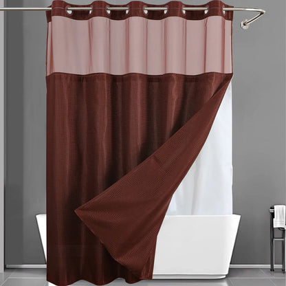 No-Hook Waffle Weave Shower Curtain with Snap-In Liner, Waterproof Double-Layer Shower Curtain with Washable Liner, 72 x 75 Inch, Easy to Install