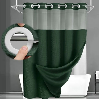 No-Hook Waffle Weave Shower Curtain with Snap-In Liner, Waterproof Double-Layer Shower Curtain with Washable Liner, 72 x 75 Inch, Easy to Install