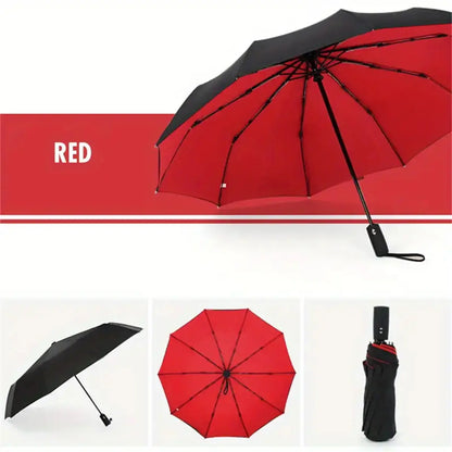 Women's Green Automatic Folding Umbrella, Compact Windproof Travel Umbrella with Ring Buckle, Reinforced Waterproof Design, UV Sun & Rain Protection for Outdoor Use