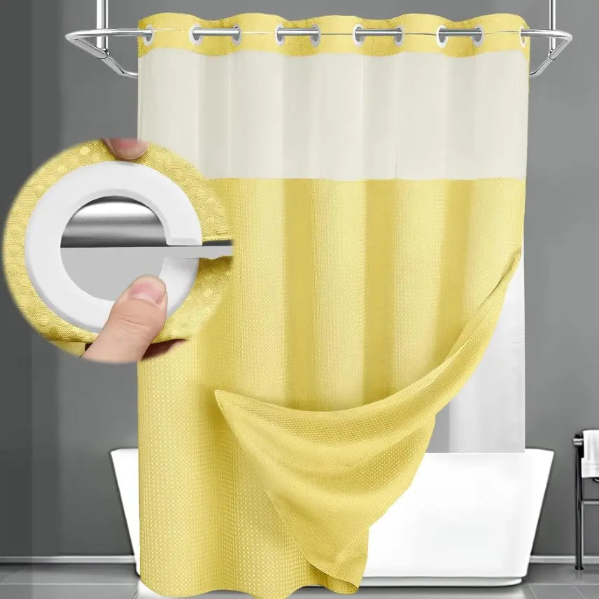 No-Hook Waffle Weave Shower Curtain with Snap-In Liner, Waterproof Double-Layer Shower Curtain with Washable Liner, 72 x 75 Inch, Easy to Install