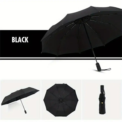 Women's Green Automatic Folding Umbrella, Compact Windproof Travel Umbrella with Ring Buckle, Reinforced Waterproof Design, UV Sun & Rain Protection for Outdoor Use