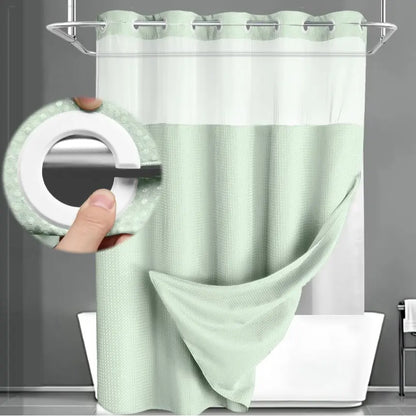 No-Hook Waffle Weave Shower Curtain with Snap-In Liner, Waterproof Double-Layer Shower Curtain with Washable Liner, 72 x 75 Inch, Easy to Install