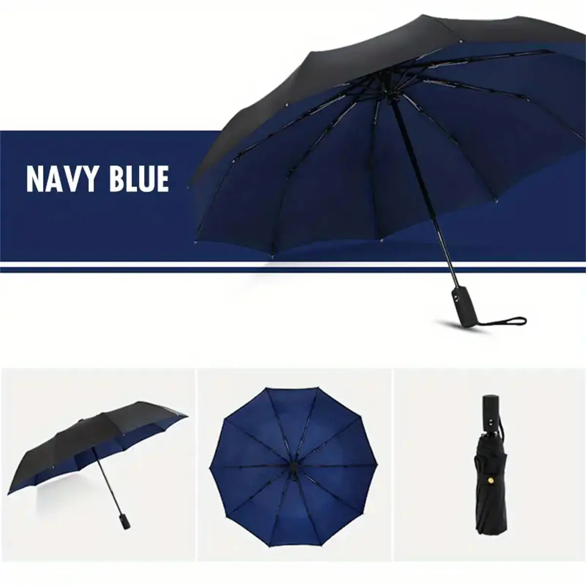 Women's Green Automatic Folding Umbrella, Compact Windproof Travel Umbrella with Ring Buckle, Reinforced Waterproof Design, UV Sun & Rain Protection for Outdoor Use