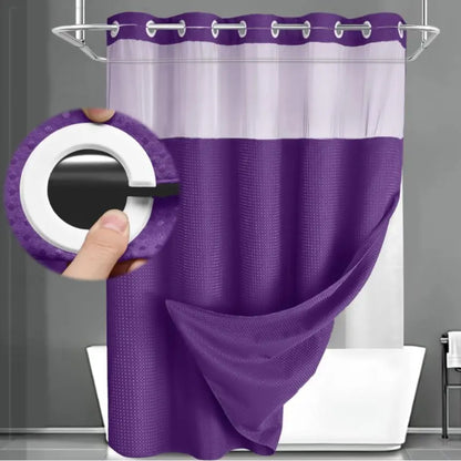 No-Hook Waffle Weave Shower Curtain with Snap-In Liner, Waterproof Double-Layer Shower Curtain with Washable Liner, 72 x 75 Inch, Easy to Install