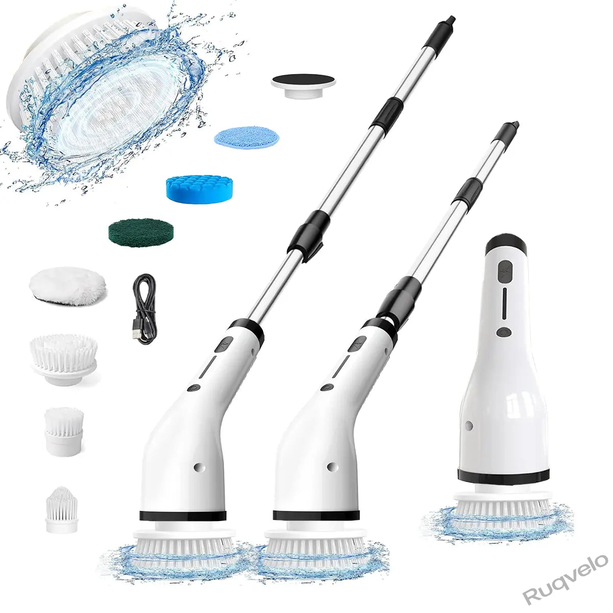 Electric Spin Scrubber with 8 Brush Heads, Cordless Shower Cleaning Brush with 3 Speeds, IPX7 Waterproof, Extendable Handle, LCD Display & Long Battery Life