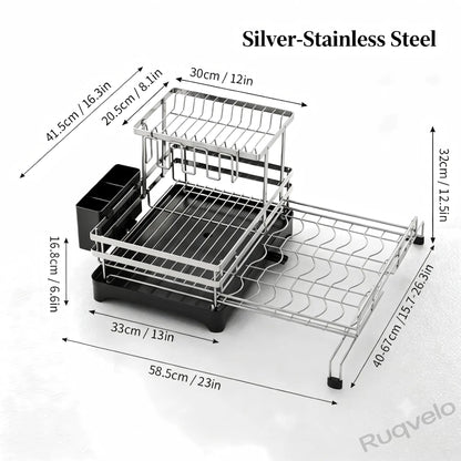 Foldable Over Sink Dish Drying Rack, Expandable Heavy-Duty Carbon Steel Dish Rack for Kitchen Counter, Space-Saving Organizer for Plates, Bowls & Utensils