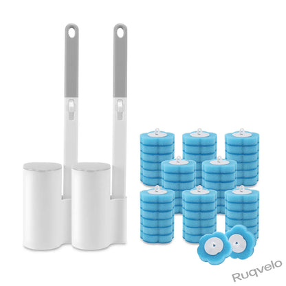 2PCS Disposable Toilet Brush with Holder, 48Pcs Cleaner Refills, Extended Handle Deep Cleaning Toilet Bowl Brush, Wall-Mount Bathroom Cleaning System