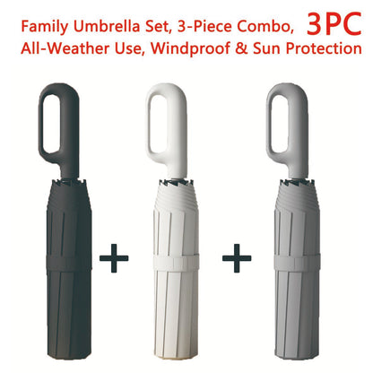 Women's Green Automatic Folding Umbrella, Compact Windproof Travel Umbrella with Ring Buckle, Reinforced Waterproof Design, UV Sun & Rain Protection for Outdoor Use