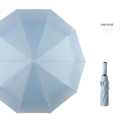Women's Green Automatic Folding Umbrella, Compact Windproof Travel Umbrella with Ring Buckle, Reinforced Waterproof Design, UV Sun & Rain Protection for Outdoor Use