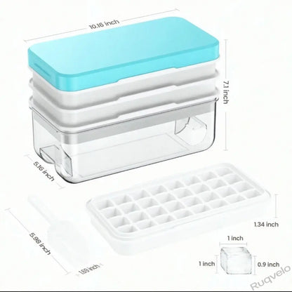 Stackable Ice Cube Tray Set with Lid and Storage Bin, 64/96 Cube BPA-Free Ice Molds, Easy-Release Design with Scoop for Freezer, Kitchen, Home & Parties