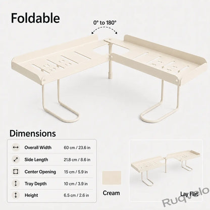 Foldable Over-the-Sink Shelf Organizer, No-Drill Adjustable Storage Rack with Legs for Kitchen & Bathroom, Space-Saving Countertop Caddy, Easy-Drain Design