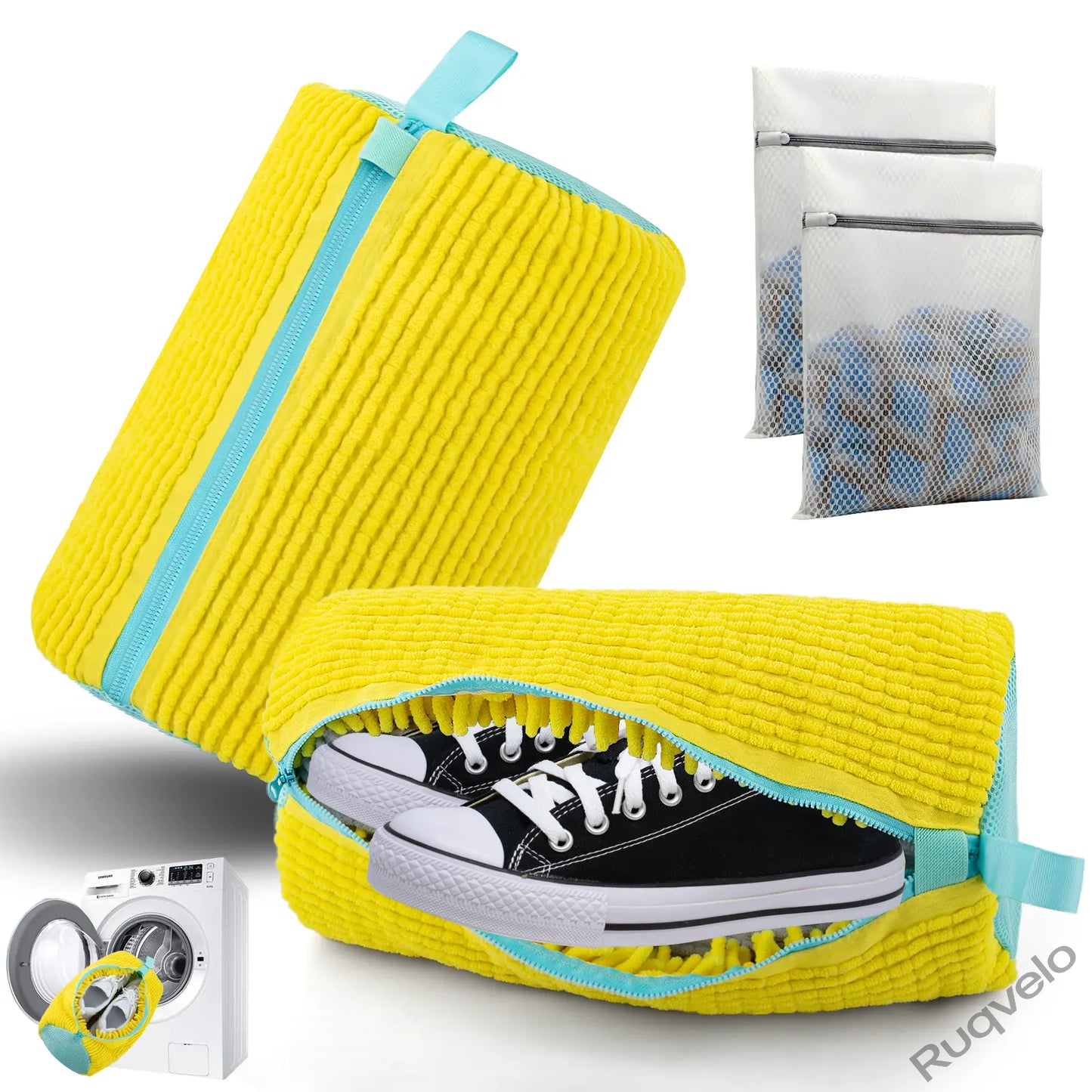 2PCS XXL Shoe Washing Machine Bags + 1 Bonus Laundry Bag, Extra Large Sneaker Wash Bags for Washer & Dryer, Heavy-Duty Zipper Shoe Protector for Easy Cleaning