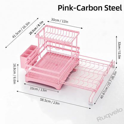 Foldable Over Sink Dish Drying Rack, Expandable Heavy-Duty Carbon Steel Dish Rack for Kitchen Counter, Space-Saving Organizer for Plates, Bowls & Utensils
