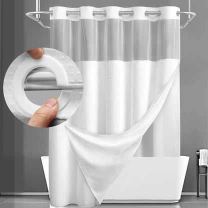 No-Hook Waffle Weave Shower Curtain with Snap-In Liner, Waterproof Double-Layer Shower Curtain with Washable Liner, 72 x 75 Inch, Easy to Install
