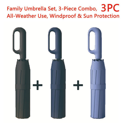 Women's Green Automatic Folding Umbrella, Compact Windproof Travel Umbrella with Ring Buckle, Reinforced Waterproof Design, UV Sun & Rain Protection for Outdoor Use