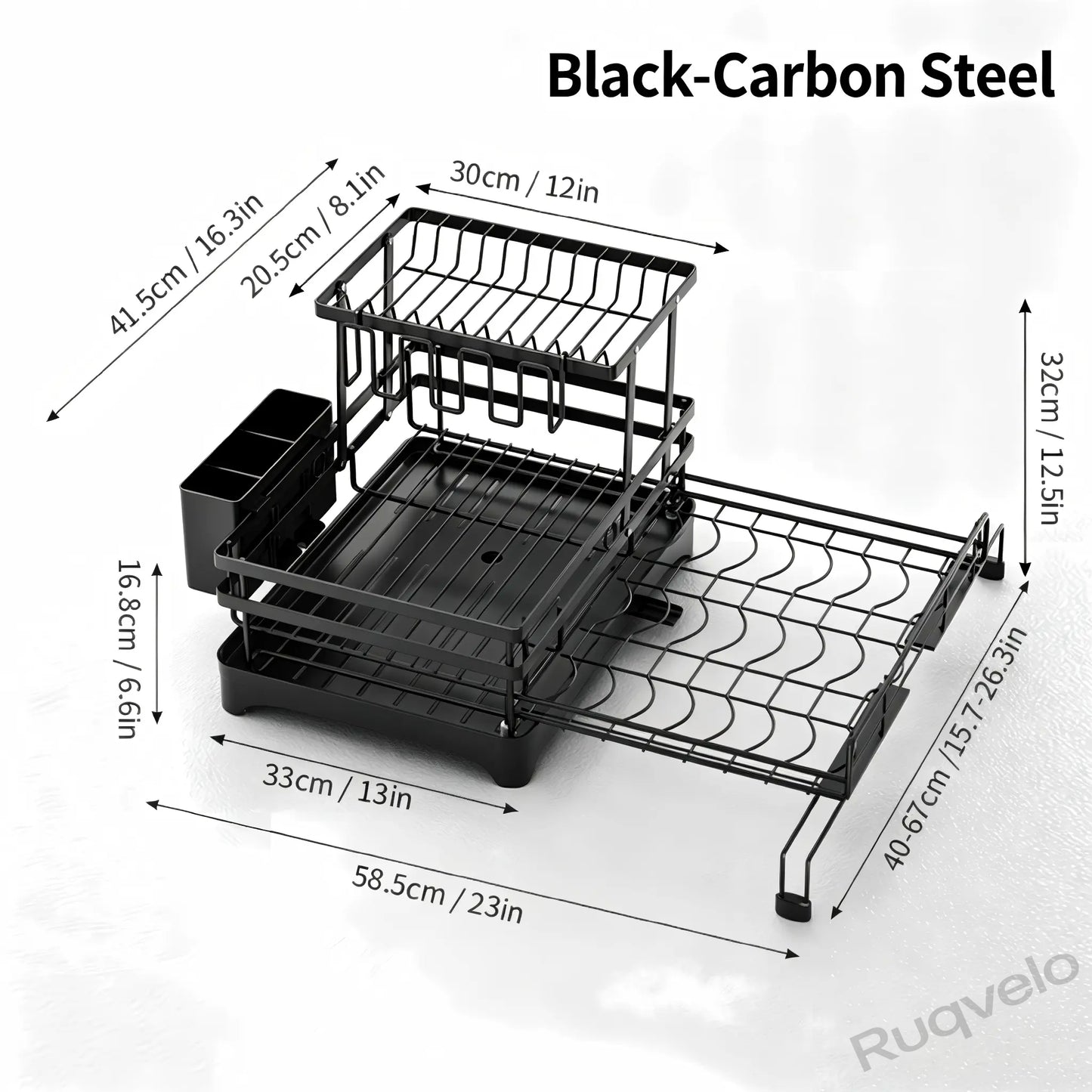 Foldable Over Sink Dish Drying Rack, Expandable Heavy-Duty Carbon Steel Dish Rack for Kitchen Counter, Space-Saving Organizer for Plates, Bowls & Utensils