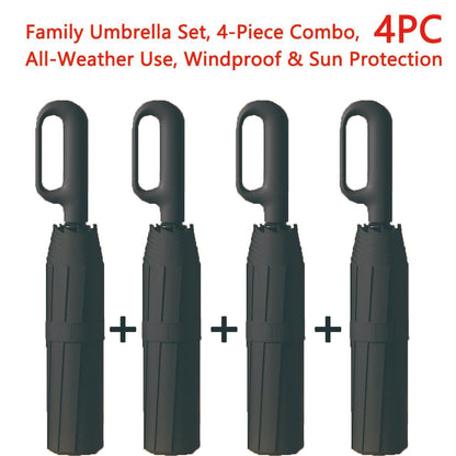 Women's Green Automatic Folding Umbrella, Compact Windproof Travel Umbrella with Ring Buckle, Reinforced Waterproof Design, UV Sun & Rain Protection for Outdoor Use