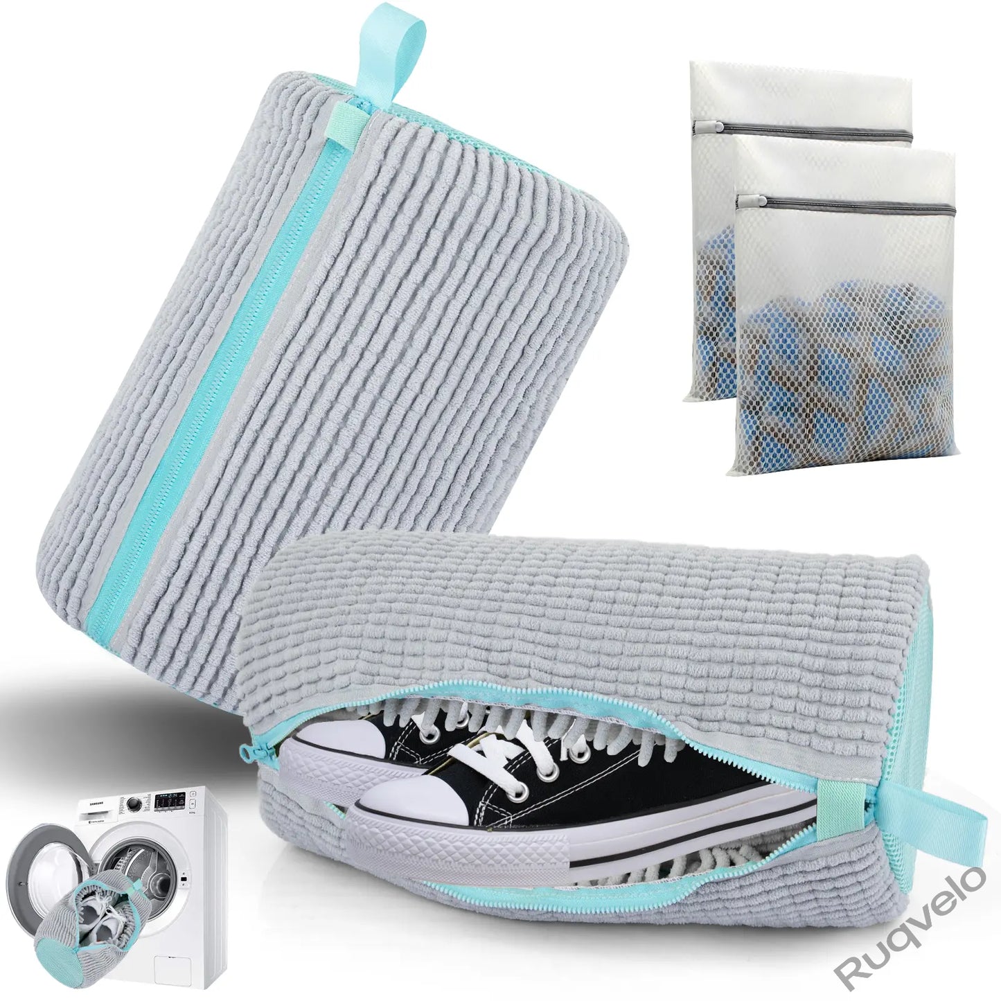 2PCS XXL Shoe Washing Machine Bags + 1 Bonus Laundry Bag, Extra Large Sneaker Wash Bags for Washer & Dryer, Heavy-Duty Zipper Shoe Protector for Easy Cleaning