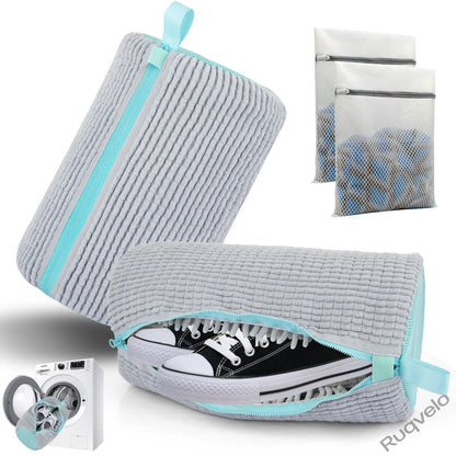 2PCS XXL Shoe Washing Machine Bags + 1 Bonus Laundry Bag, Extra Large Sneaker Wash Bags for Washer & Dryer, Heavy-Duty Zipper Shoe Protector for Easy Cleaning