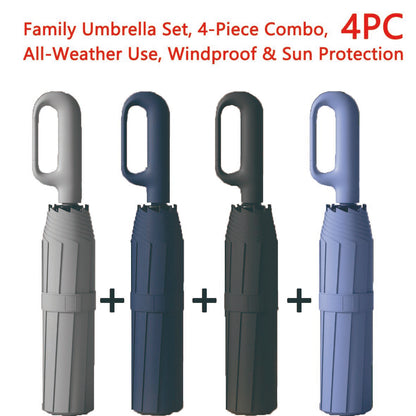 Women's Green Automatic Folding Umbrella, Compact Windproof Travel Umbrella with Ring Buckle, Reinforced Waterproof Design, UV Sun & Rain Protection for Outdoor Use