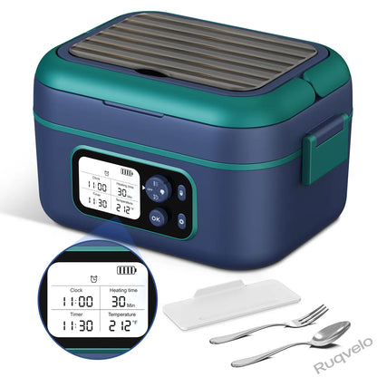 Cordless Electric Heated Lunch Box, 1.5L (6.3 Cups) Portable Food Warmer with 20000mAh Rechargeable Battery, Auto Heating, Smart Timer, Spoon, Insulated Bag & Divider